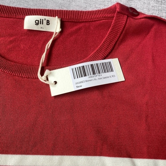 GIL'B Women's Viscose Mix Breton Lightweight Striped Shoulder Buttons Sweater - Picture 5 of 7